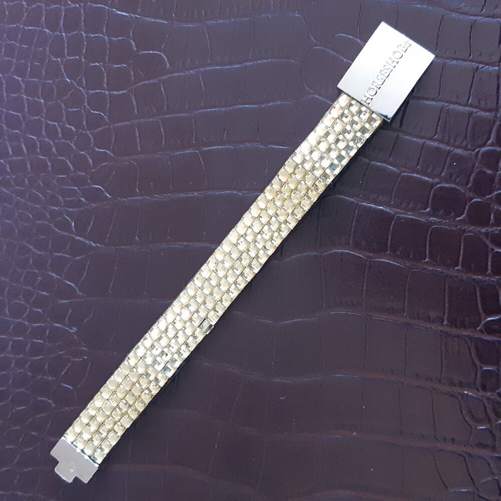 Horseshoe Bracelet Soft Yellow Cut Glass Vintage, 4 Rows